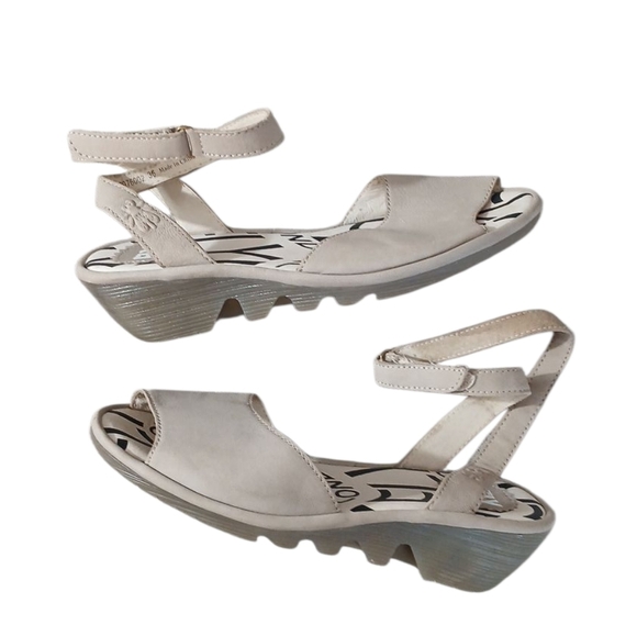 Fly London Cream Sandals with Ankle Strap and Contoured Footbed - Picture 1 of 10